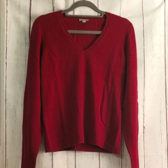 Ann Taylor Y2K Vintage Cashmere RED V-Neck Sweater - Picture 1 of 5